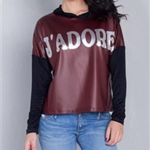 Burgundy and Black "J'ADORE" Silver Graphic Hoodie